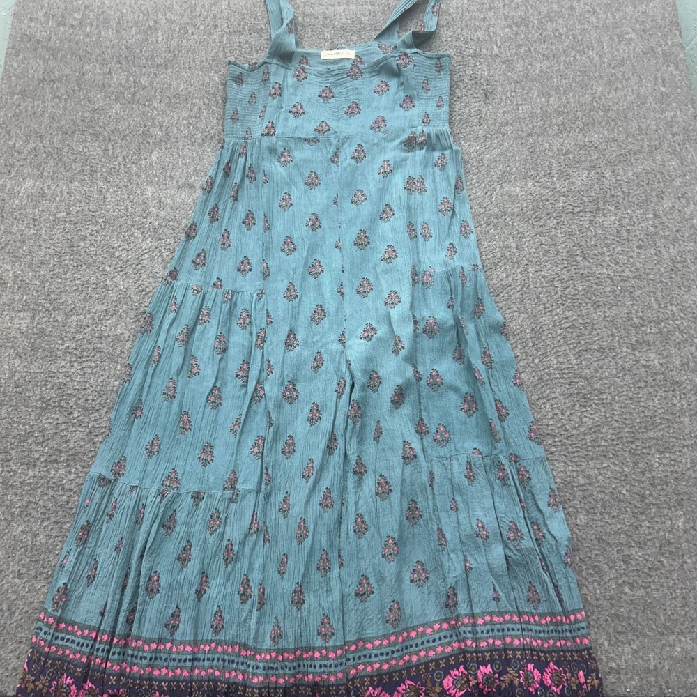 Natural Life Wide Leg Smocked Jumpsuit XL Boho Pants Blue Hippie